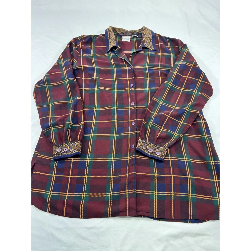 Allison Daley Women's Button Front‎ Plaid Blouse Size 18W Long Sleeve Paisley